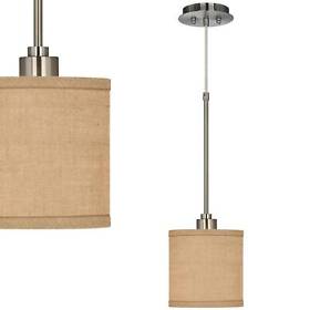 T6312-2w549 Nickel Mini Pendant Light 7inch Modern Woven Burlap Drum Shade For Kitchen Island