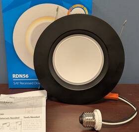 Rdn561120s9bk Nicor Lighting 5/6 Inch Black Led Recessed Downlight With Night Light Cct Selectable 900lm 9.5w