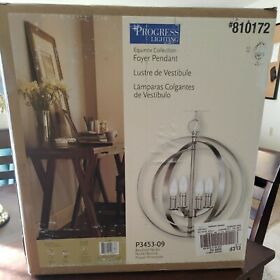 P3963-09 Nob Progress Lighting Equinox Brushed Nickel Transitional Globe Pendant #810172