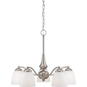 60-5043 Nuvo Lighting Patton 5 Light Chandelier Frosted Glass Brushed Nickel -
