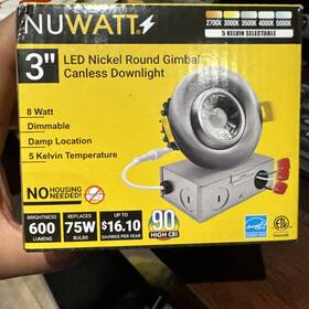 Nw-gmb-35ct-n-r Nuwatt 3 Inch Led Nickel Round Gimbal Canless Downlight 8 Watt