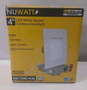 Nw-p-sqdl-4-9w-5ct-wh Nuwatt 4 Inch Square Wafer Led Recessed Lights 5 Cct Selectable 2700k/3000k/3500k/4