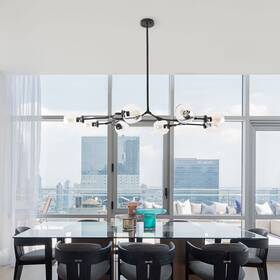 Oaks Aura 765157323661 Mid Century Modern Ceiling Light Black 8 Clear