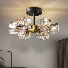 Okes 748521001211 Semi Flush Mount Ceiling Light 13inch Modern Black And Gold Crystal Chandelie