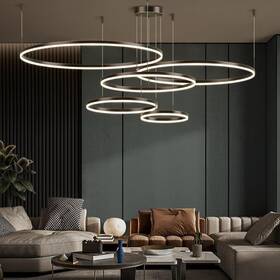 Ondian 500156253112 Madish 5-ring Extra Large Led Chandelier Black Mid Century For Living Room Re