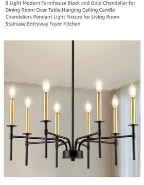 Onesming 744173530222 Modern Black And Gold Chandelier For Dining Room Metal 8-light Kitchen Light