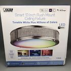 Open Feit Electric 13inch Smart Round Led Ceiling Fixture With Gray Cloth Accent