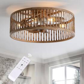Cl0006b Opkmb Rustic Looking Caged Ceiling Fan With Lights And Remote 20 Inch Low Profile
