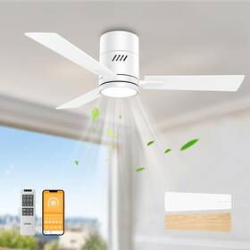 Fj1008a-3b-42wh Oponl White 42 Inch Ceiling Fan With Light Remote Control Flush Mount Noiseless