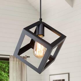Optimant Lighting 739406524345 Modern Pendant Light Fixture Black Geometric Square Hanging