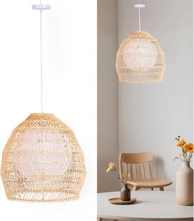 Rtnkar1 Opulenthomes Rattan Boho Chandelier Light Fixture Pendant Farmhouse Chandeliers 13.8 Inch 1-light