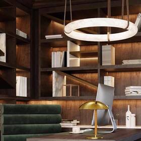 Oriom Light 725792511656 Aura Alabaster Led Chandelier Circular Tubular Ring