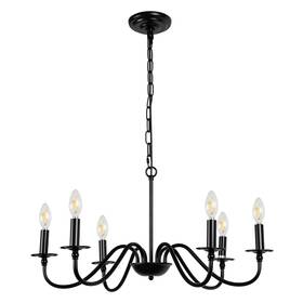 Os-dz118 737633250198 Yansun 28 Inch 6-light Black Candle Iron Hanging Light