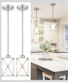 Ch9176 Osimir 2 Pack Brushed Nickel Kitchen Island Pendant Lights With Milk White Glass