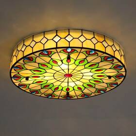 Hcx-am-39-us Oukaning 20 Inch 4-light Vintage Tiffany Flush Mount Ceiling Light With Colorful Shade