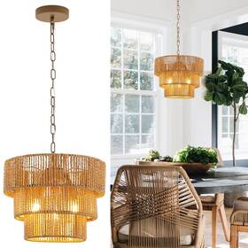 Pl303 Ovyiech Rattan Pendant Light Fixtures 11.8 Inch Boho Hanging Lamp For 11.8in Brown
