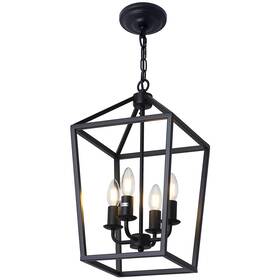 Pakokula 030391758549 4-light Black Farmhouse Chandelier Iron Lantern Pendant Light Rustic Cage Han
