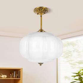 Xj-ng-dd-bai-380 Pandaluna 15in White Milk Glass Ceiling Light Led Bulb Included Vintage Schoolhouse S