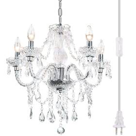 Papaya 725320835582 Plug-in 5 Light Crystal Hanging Pendant Lights Acrylic Chandelier With Clear
