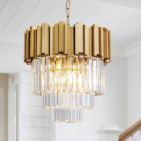 Psv-dsjsjdd-god4 Paxsovon 3-tier 15.8 Inch Modern Gold Crystal Chandelier 5-light Round K9 Pendant