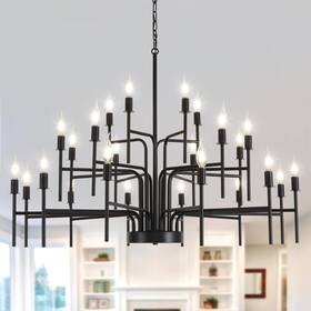 Peonacy 707091256476 Modern Farmhouse Chandelier 24 Light Large Black Chandeliers For Dining Room