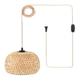 Peroup 617662766061 Plug-in Pendant Light 15ft Plug In Cord Dimmable Switch Woven Bamboo Lampshade