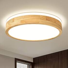 24111801 Pevfah Modern Dimmable Wood Flush Mount Ceiling Light 2700k-6000k 5cct Round