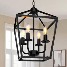 Posi31b Phaosio Farmhouse Lantern Chandelier 4-light Industrial Black Ceiling Light