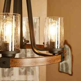 1jay-51116 Pia Ricco 6-light Matte Black Chandelier With Clear Seeded Glass Shades
