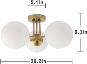 Fm0023-br-m Pirxxiy Brass 3 Lights Semi Flush Mount Ceiling Light Fixture Frosted Glass