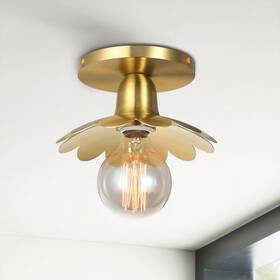 Fm006-br Pirxxiy Brass Ceiling Light Fixture Flower Style Wall Semi Flush Mount Sma