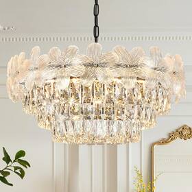 P51-600b1 Poemoon 11 Lights Modern Crystal Chandelier 24 Inch 6-tier Black Inches