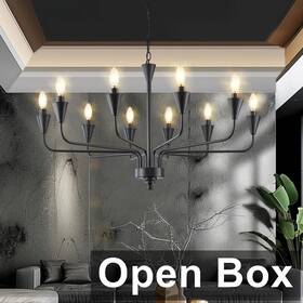 P43-10b1 Pomoon - 36ftft Black Metal Farmhouse Industrial Candle Chandelier