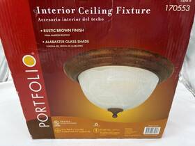 170553 Portfolio Interior Ceiling Fixture Item # Rustic Brown Finish Alabaster