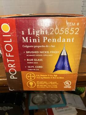 205846 Portfolio New Mini Pendant Light Glass Brushed Nickel Cobalt Blue Shade