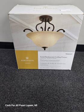 38170 Portfolio Linkhorn 18-in Iron Stone Traditional Ceiling Fixture Semi-flush Light