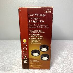 54404 Portfolio Low Voltage Halogen 3 Light Kit Black Finish Glass Lens New