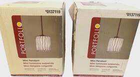 Portfolio 736916609944 Mini Pendant Tiffany Style Glass Shade Aged Bronze Finish Set Of 2 New