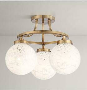91n27 Possini Euro Candide Mid Century Modern Semi Flush Mount Ceiling Light 3 Globe Aged Brass