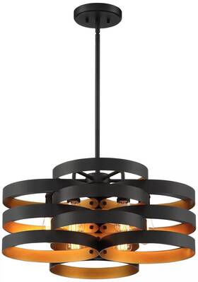 A541806da Possini Euro Design Zia Black Gold Metal Hanging Chandelier 25 1/2 Inch Wide Modern 6-light Fixture