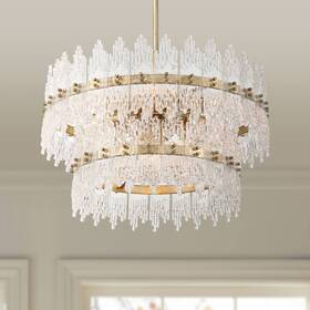 A557507da Possini Euro Design Elsa 23 1/2 Inch Brass With Textured Glass 7-light Pendant