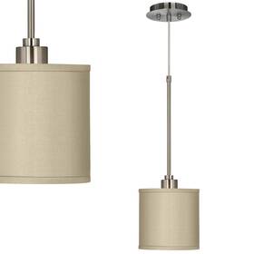 T6312-y2183 Possini Euro Design Nickel Mini Pendant Light 7 Inch Modern Sesame Beige Faux Silk Drum Kitchen Island