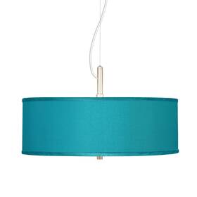T6343-4d244 Possini Euro Design Nickel Pendant Chandelier 20 Inch Modern Teal Blue Faux Silk 3-light For House Foyer