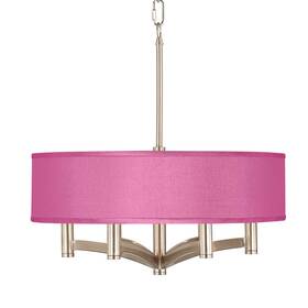 X8648-4v425 Possini Euro Design Nickel Drum Pendant Chandelier 20 Inch 6-light Radiant Orchid Faux Silk Kitchen