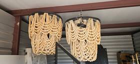6195478 Pottery Barn Amelia Wood Bead Chandelier Draped Tiers Coastal