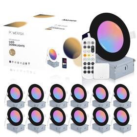 12p4inrgb Powerasia 12 Pack Black Smart Recessed Lighting 4 Inch Ultra-thin Led