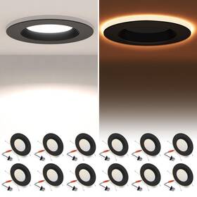 12p6in-nt Powerasia 12 Pack Black 5/6 Inch Led Can Lights With Night Light 5cct Retrofit Recesse