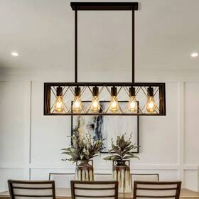 Pretoy 657004614261 Kitchen Island Pendant Lighting 6-light Black Metal Industrial Bar Cha