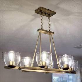 Progress Lighting 785247259342 Tamassee Collection 6-light Brushed Gold Linear Chandelier Glass Dining Room