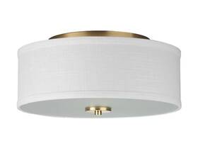 P350130-012 Progress Lighting 2-light Satin Brass Linen Shade Transitional Drum Flush Mount